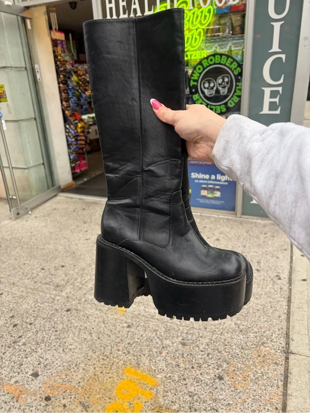 dELiA*s Black Platform Knee-High Boots with Chunky Heel